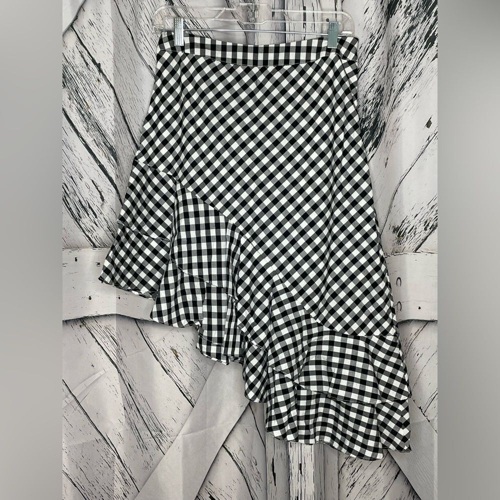 A New Day Target Black & White Gingham Skirt Ruffle Asymmetrical 8